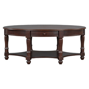 English Elm Vintage Oval Coffee Table With Drawer And Open Shelves, French Country Style Accent Table In Walnut N735P277388D-GIGA
