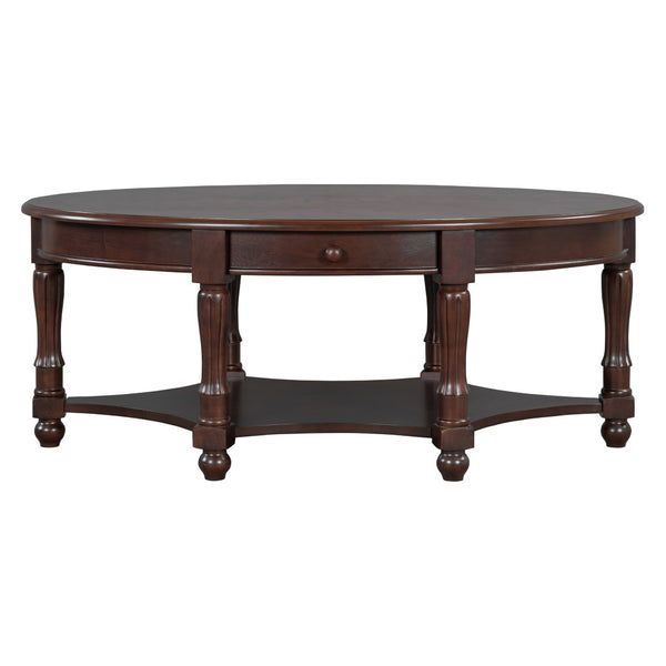 English Elm Vintage Oval Coffee Table With Drawer And Open Shelves, French Country Style Accent Table In Walnut N735P277388D-GIGA