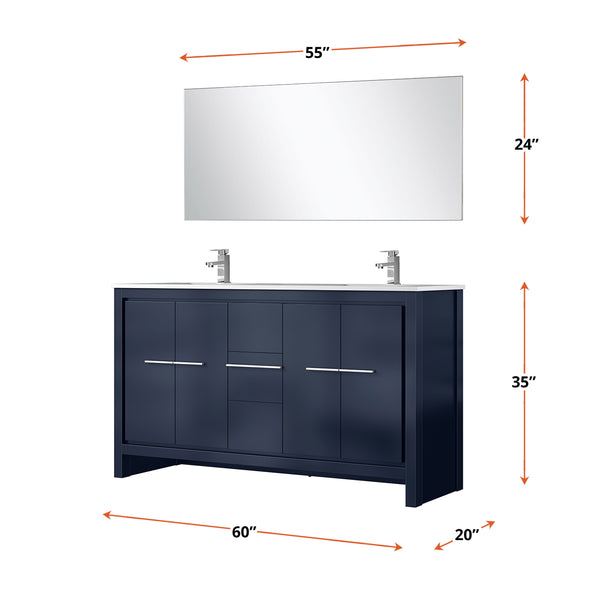 English Elm Navy Blue Double Bath Vanity With Cultured Marble Top, Chrome Faucet & 55" Mirror For Stylish Spaces B2731S01725