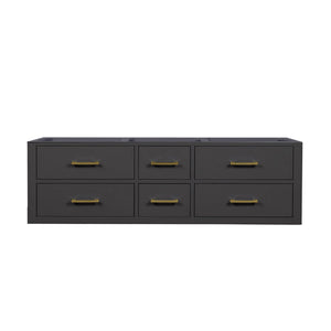 English Elm Black Double Bath Vanity - 60" W X 22" D, Midcentury Modern Design With Soft-Close Drawers & Storage B2731P258029