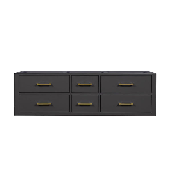 English Elm Black Double Bath Vanity - 60" W X 22" D, Midcentury Modern Design With Soft-Close Drawers & Storage B2731P258029