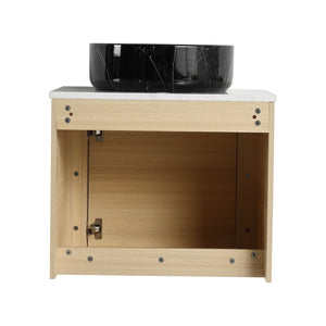 English Elm 24'' Wall-Mounted Bathroom Vanity With Artistic Ceramic Sink, Soft-Close Door & Space-Saving Design W999S00461