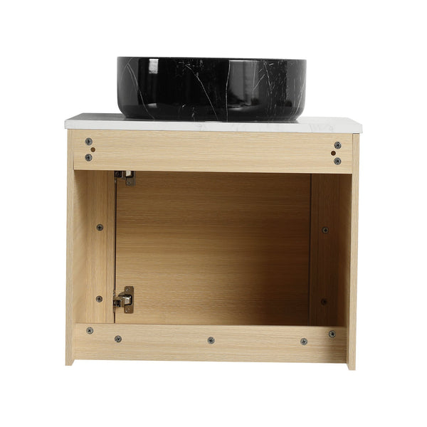 English Elm 24'' Wall-Mounted Bathroom Vanity With Artistic Ceramic Sink, Soft-Close Door & Space-Saving Design W999S00461