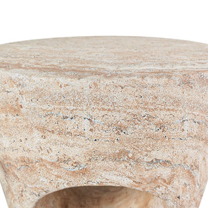 English Elm 14.5'' Sculptural Drum Side Table Magnesium Oxide Hollow Modern Indoor Outdoor Accent N767P290454T