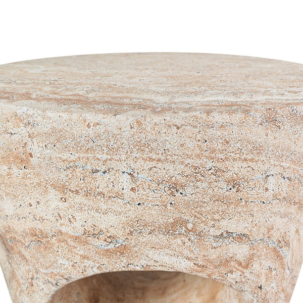 English Elm 14.5'' Sculptural Drum Side Table Magnesium Oxide Hollow Modern Indoor Outdoor Accent N767P290454T