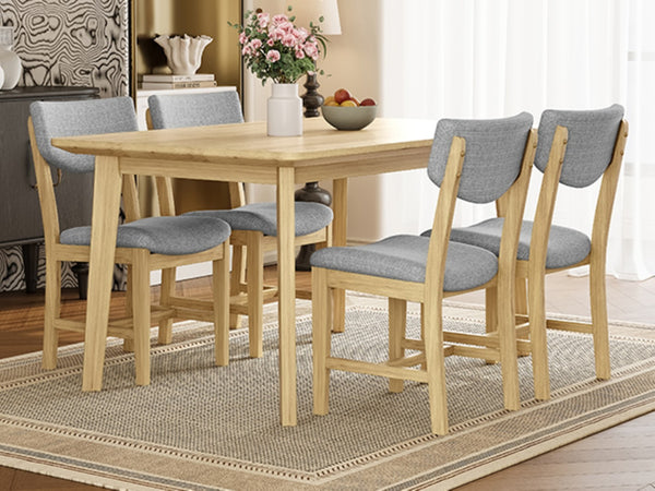 English Elm Rustic Farmhouse Five Piece Dining Set Rubberwood Legs Upholstered Chairs for Kitchen Natural N752S000089A