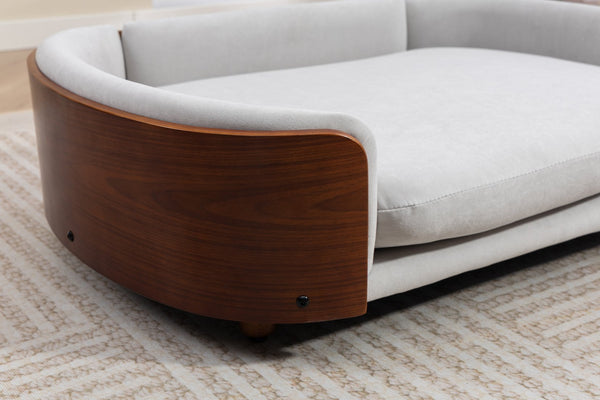 English Elm Scandinavian Elevated Dog Bed Luxury Pet Sofa with Walnut Bent Wood Back Velvet Gray, Large Size W794P366327