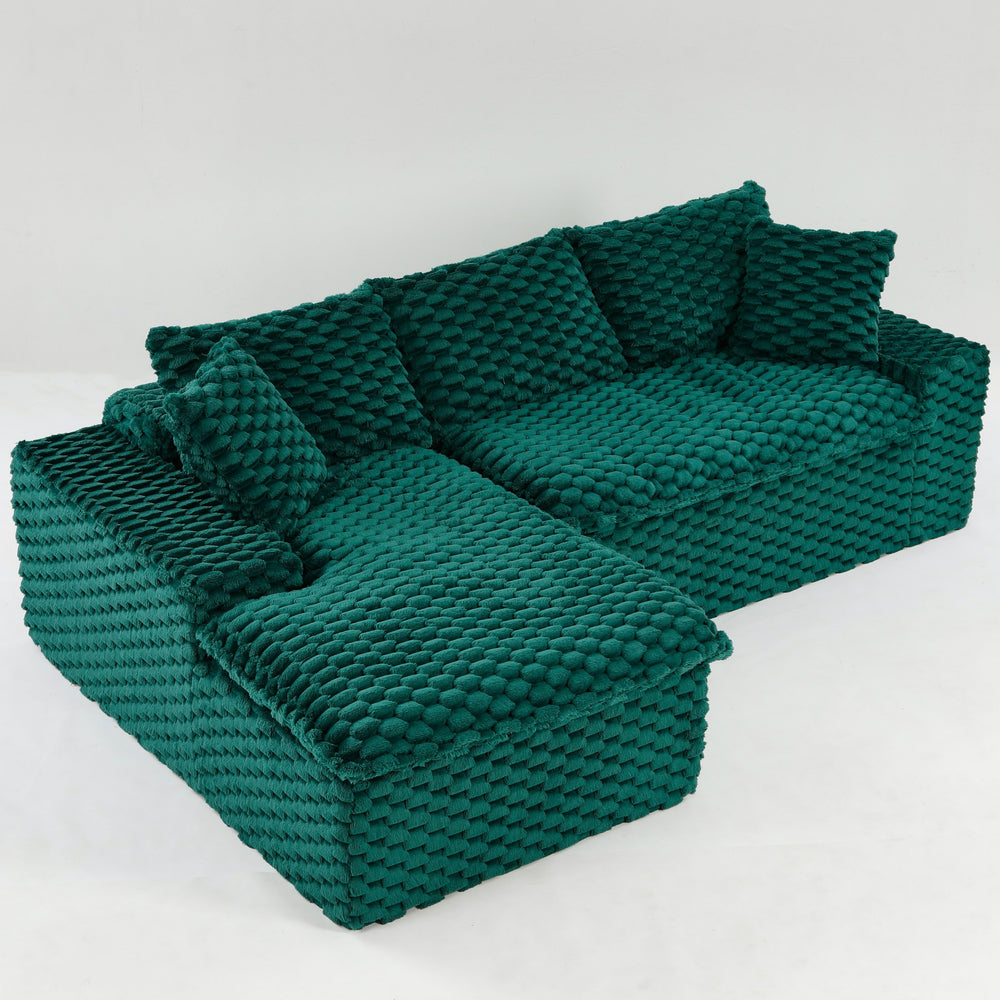 English Elm Green Turtle Velvet Sofa: Convertible Twin-Seat L-Shaped Chaise For Cozy Living Rooms & Small Spaces W3371S00041