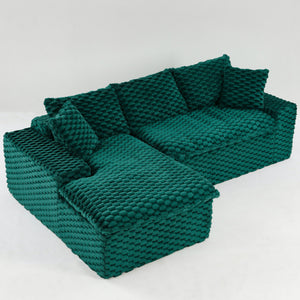 English Elm Green Turtle Velvet Sofa: Convertible Twin-Seat L-Shaped Chaise For Cozy Living Rooms & Small Spaces W3371S00041