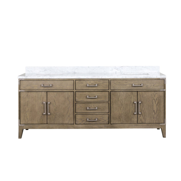 English Elm Grey Oak Double Bath Vanity 80" W With Durable Carrara Marble Top & Ample Storage Solutions B2731P259931