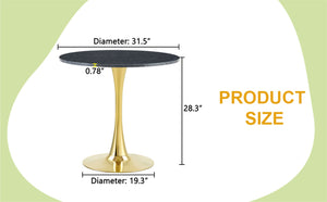 English Elm Round Faux Marble Tulip Pedestal Dining Table Mid Century Modern for Small Bistro Spaces Gold,Gray W2920P405351