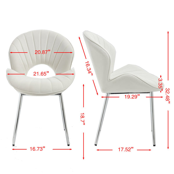 English Elm Modern Upholstered Dining Chair with Hollow Back, 21.6" Wide Velvet Seat and Silver Metal Legs, Set of 2 White W1249P386231