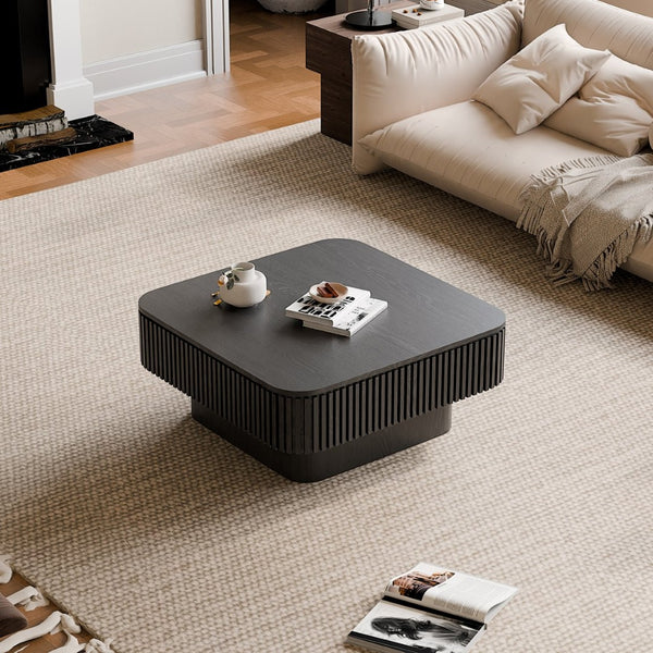 English Elm 31.5'' Square Wood Veneer Flip Top Storage Coffee Table with Slat Detail for Living Rooms Black W1435P375247