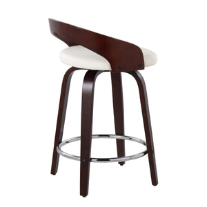 English Elm Grotto Mid-Century Counter Stool with Swivel, Cherry Wood Frame and Faux Leather Seat, Set of 2 White B202S00064