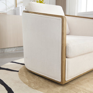 English Elm Corduroy Swivel Barrel Chair with Sturdy Wood Frame & Metal 360° Base, Plush Corduroy Comfort Pop Beige W395P220270