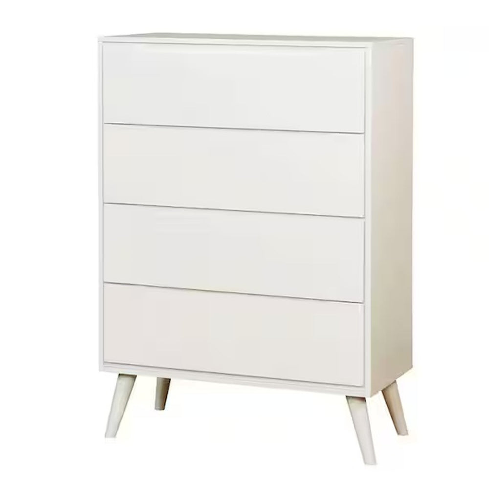 English Elm Modern Mid-Century Chest with Tapered Legs and Four Recessed-Handle Drawers, Sleek Storage Appeal White 37 L x 20 W x 44 H B2741P367991
