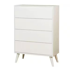 English Elm Modern Mid-Century Chest with Tapered Legs and Four Recessed-Handle Drawers, Sleek Storage Appeal White 37 L x 20 W x 44 H B2741P367991