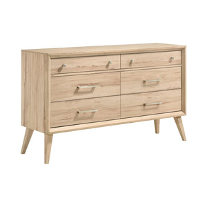 English Elm Classic Marrin 6-Drawer Dresser in Natural Oak Melamine with Brushed Nickel Hardware, 60" Wide Mid-Century Modern Style storage solution B011P250504