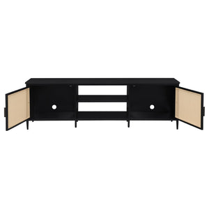 English Elm Kenneth Wide Format Tv Stand with Rattan Doors and Open Shelving for Living Rooms B062P440086