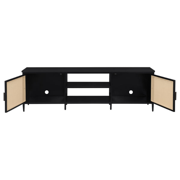 English Elm Kenneth Wide Format Tv Stand with Rattan Doors and Open Shelving for Living Rooms B062P440086