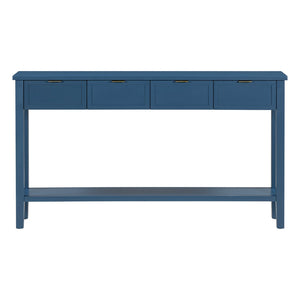 English Elm U_style Contemporary Console Table with 4 Drawers Pine Legs Open Shelf Foyer N711P218638V