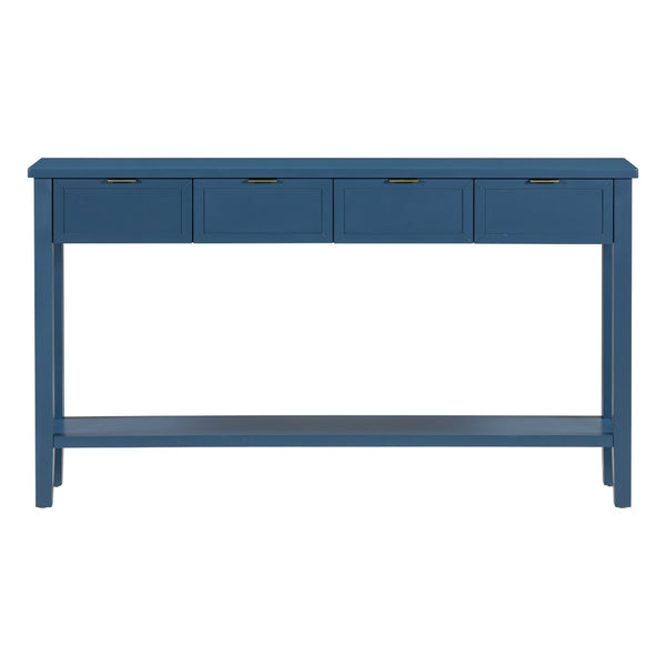 English Elm U_style Contemporary Console Table with 4 Drawers Pine Legs Open Shelf Foyer N711P218638V