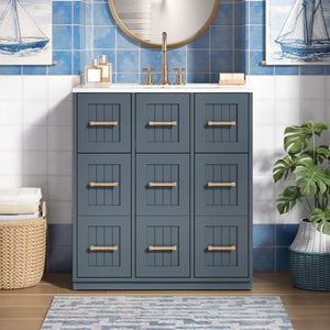 English Elm 30inch Bathroom Vanity with Undermount Sink, Tip-Out Tray, Soft-Close Doors, Spacious Drawers & Handles Blue N710P331580C