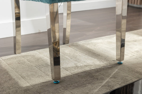 English Elm Set of 2 Modern Dining Chairs Plush Chenille Upholstery with Button-Tufting, S-Springs & Stainless Steel Legs Lake Blue D772095823