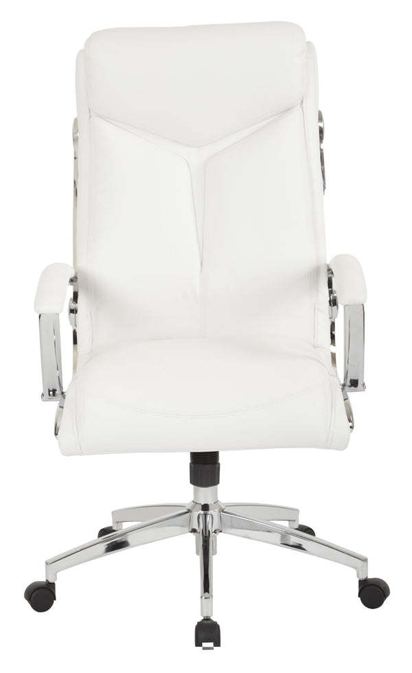 OSP Home Furnishings Executive Faux Leather Office Chair with Lumbar Support Headrest and Chrome Accents White FL90071C-U11