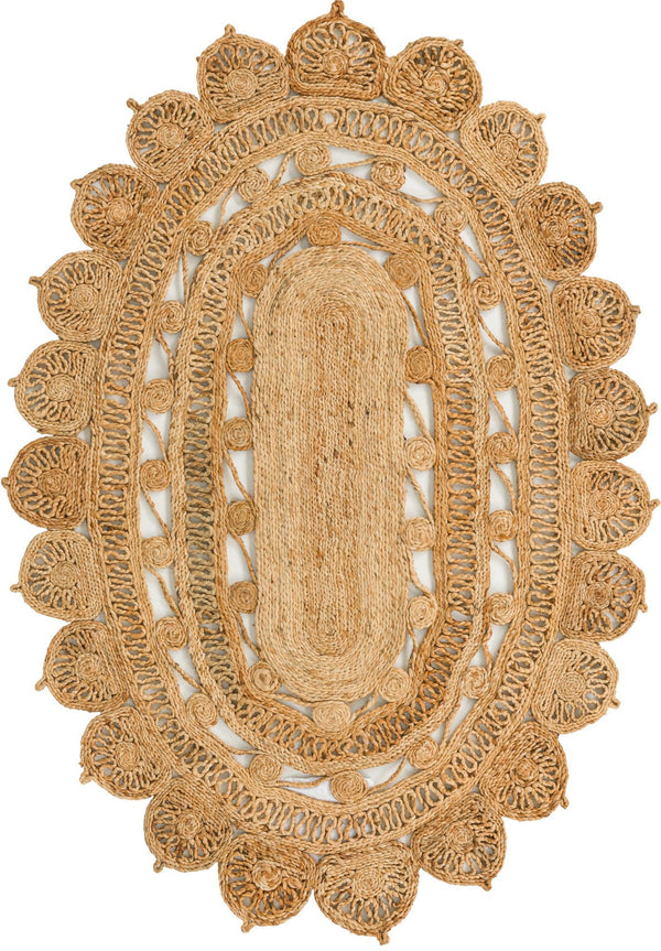 Unique Loom Braided Jute Punita Hand Braided Novelty Rug Natural,  4' 1" x 6' 1"