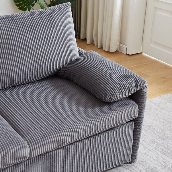 English Elm MH'' MH' 64.5 Inch Sleeper Sofa Bed with Corduroy Upholstery, Sturdy Wood & Iron Frame, 3-in-1 Convertible Comfort Grey W1193S00126