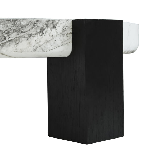 English Elm Bianco Marble-Pattern Coffee Table with Side Table Set — Modern White Top, Black Wood Legs, Durable Elegance B341S00040