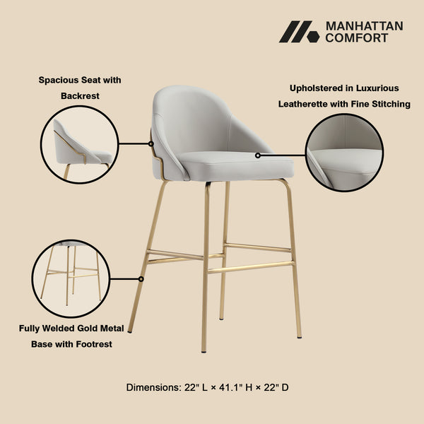 English Elm Gracie Metal Upholstered Barstool Stone Gray & Gold — Leatherette Seat, High-Density Foam, 275 lb Capacity B365P398009