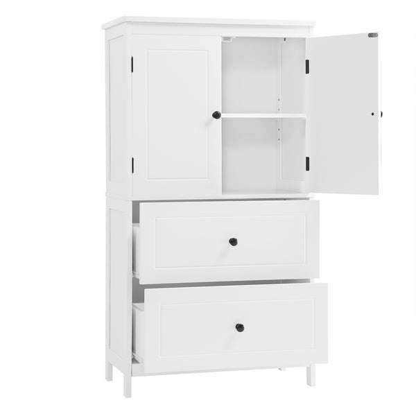 English Elm Bathroom Storage Cabinet with Two Doors and Drawers, Adjustable Shelf, MDF Finish, Slim 28"L x 15"W White N725P188460K