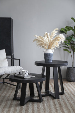 English Elm D23.5x24.5" Modern Black Coffee Table with Rounded Top & Overlapping Cross-Leg Frame, 23D x16H Stylish Accent W2078P291776