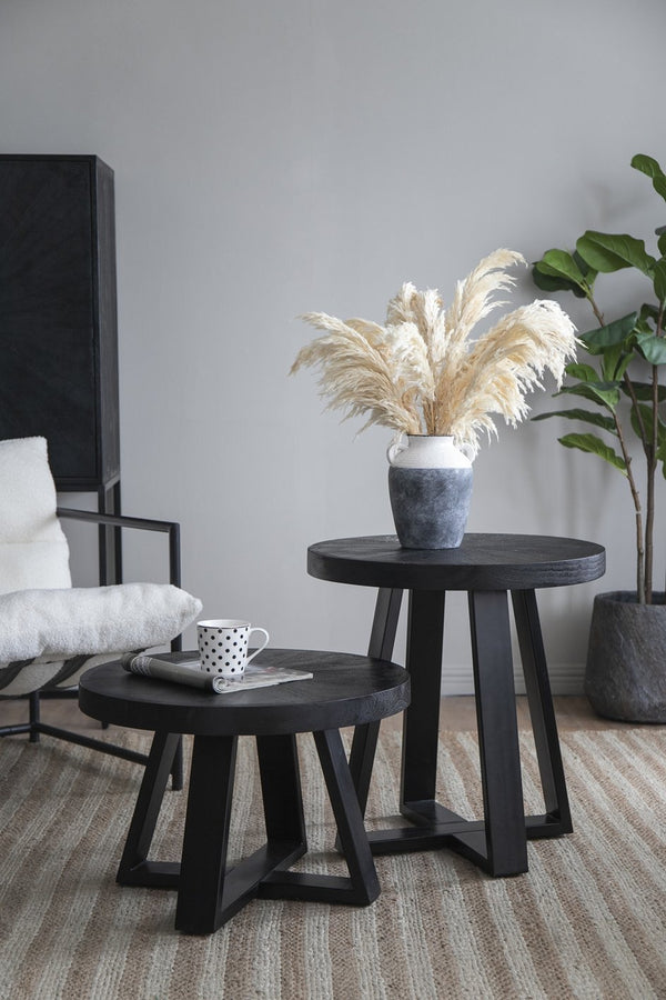 English Elm D23.5x24.5" Modern Black Coffee Table with Rounded Top & Overlapping Cross-Leg Frame, 23D x16H Stylish Accent W2078P291776