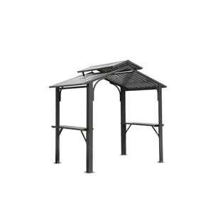 English Elm 8×5FT Hardtop Grill Gazebo with Galvanized Steel Double Roof, Stable Frame, Shelves, Hook, Opener Grey W1859S00102