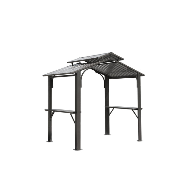 English Elm 8×5FT Hardtop Grill Gazebo with Galvanized Steel Double Roof, Stable Frame, Shelves, Hook, Opener Grey W1859S00102