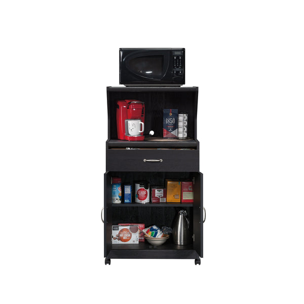 English Elm Microwave/Kitchen Cart Black finish with Drawer, Cord Management, Adjustable Shelf & Casters for Small Spaces B356P402799
