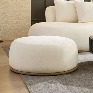English Elm VSF1112-BEIGE-Ottoman Plush Beige Round PU Leather Accent Ottoman 34.25" Diameter Spacious Dual-Use Seat W3208P284683