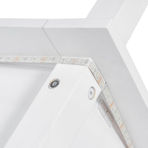 English Elm Queen LED Canopy Bed Frame White – Modern Platform Queen with Support Slats, No Box Spring Needed, Stylish Curtains-Friendly Design N708P292151K