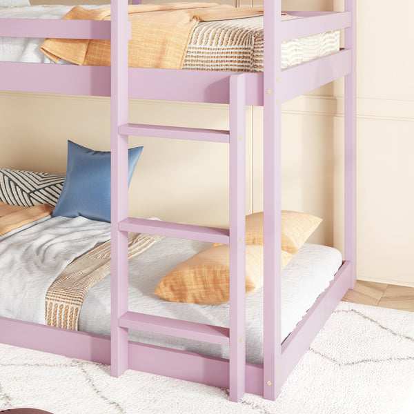 English Elm Twin Rubber Wood Floor Bunk Bed House-Shaped Design with Ladder Guardrails Sturdy Low-Profile Retreat Pink W504P206867