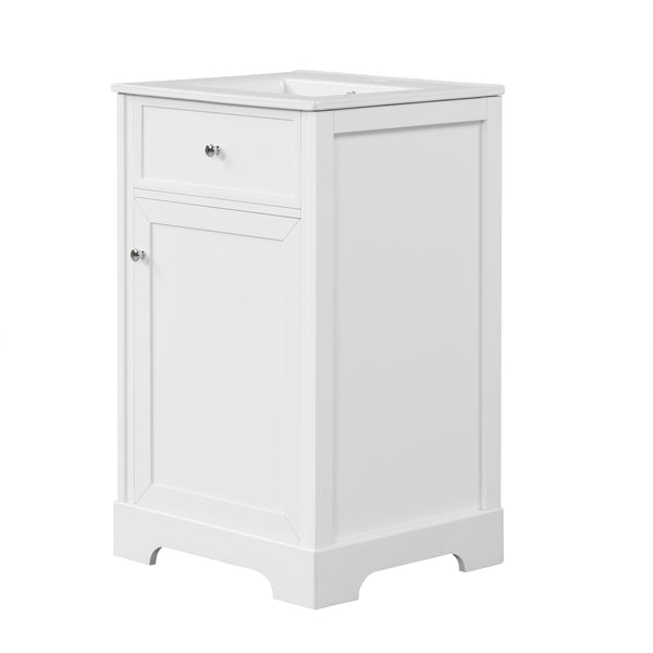 English Elm 20" Bathroom Vanity with Ceramic Sink, MDF Construction, Soft-Closing Door, Storage Rack & Shelf White N725P218017K