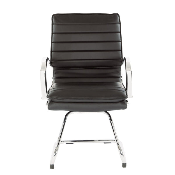 OSP Home Furnishings Guest Faux Leather Office Chair with Chrome Sled Base and Ergonomic Lumbar Support Black SPX23595C-U6