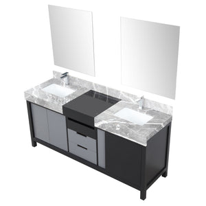 English Elm Black Double Bath Vanity Set - 72” With Castle Grey Marble Top, Chrome Faucets & 28” Mirrors Included B2731S01159