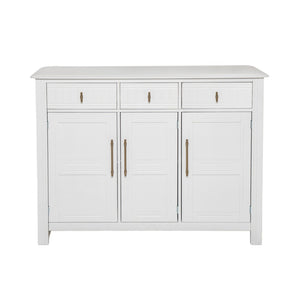 English Elm Cabinet with Three Doors Acacia Wood White Finish Gold Hardware Entryway Dining Storage N780P295774K