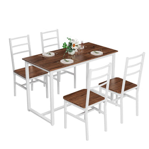 English Elm Dining 5-Piece Farmhouse Dinette Set with Sleek Metal Frame, Compact Mid-Century Table and 4 Chairs for Kitchen Brown+White W578P304062
