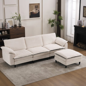 English Elm 100.39" Chenille Cloud Sectional Modular L Shape Deep Seat Sofa with Ottoman W5029S00002