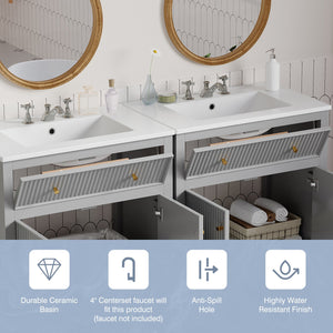 English Elm 60'' Modern Bathroom Vanity Set With Ceramic Sink, Soft Closing Doors, Space-Saving Grey Design N710SS00007E