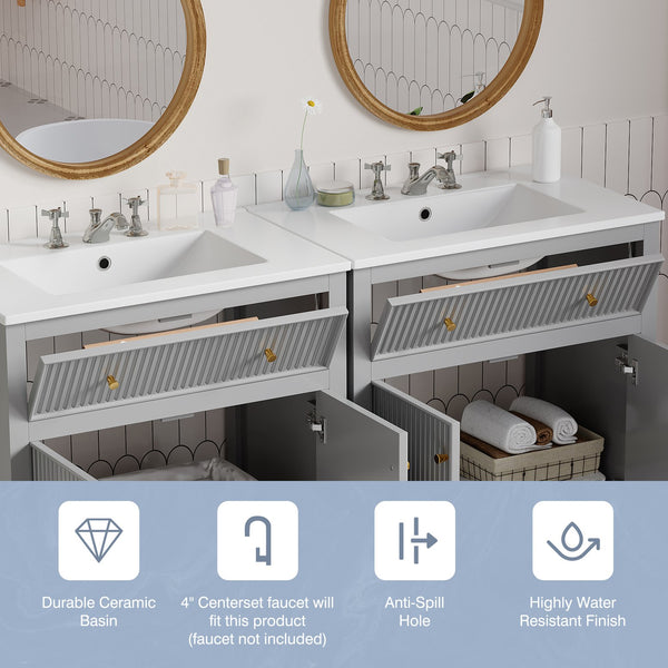 English Elm 60'' Modern Bathroom Vanity Set With Ceramic Sink, Soft Closing Doors, Space-Saving Grey Design N710SS00007E